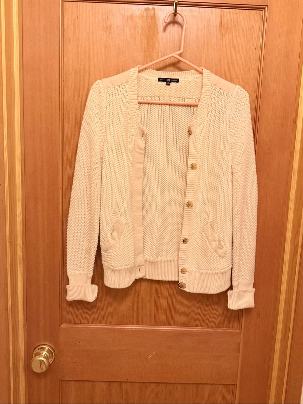 GAP Cream 100% Cotton Chunky Mixed Knit Cardigan Sweater Size S